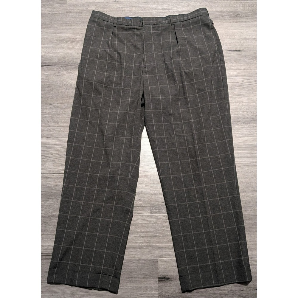 VTG Polo Golf Ralph Lauren Mens Gray Windowpane Pleated & Cuffed Pant Size 40x30